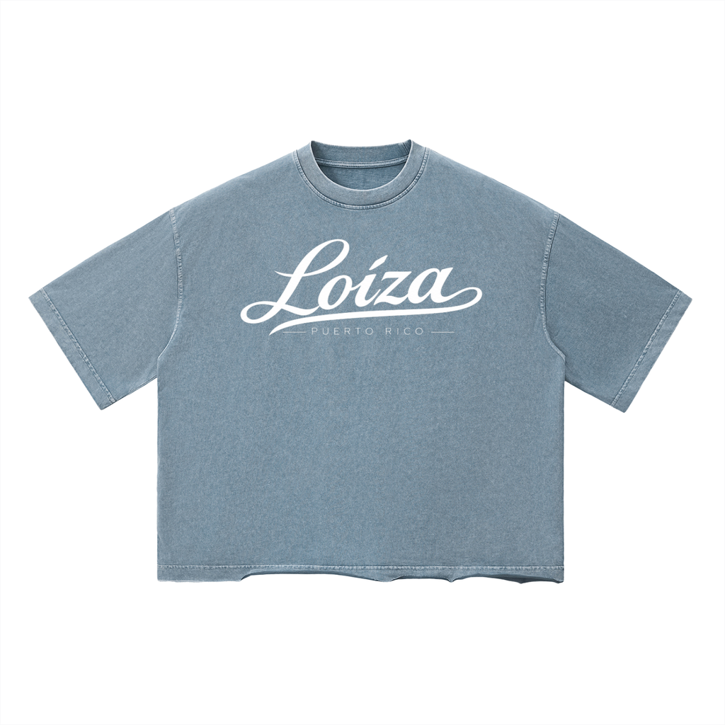 Loíza Vintage Baseball Script-Unisex Vintage Wash Boxy T-Shirt